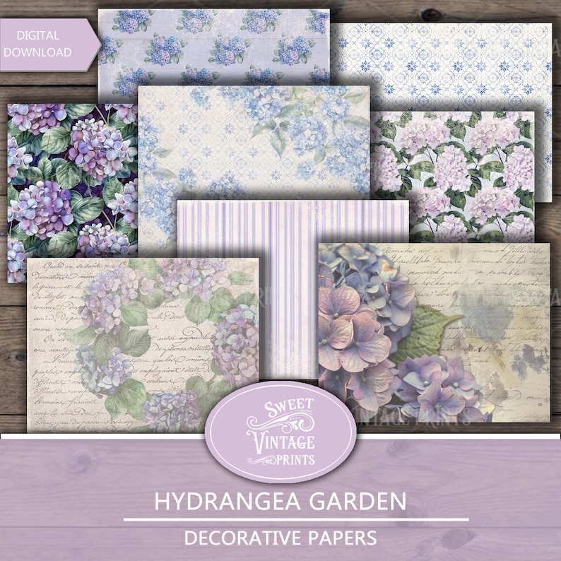 Hydrangea Junk Journal | Printable Garden Paper | Purple Digital Paper ...