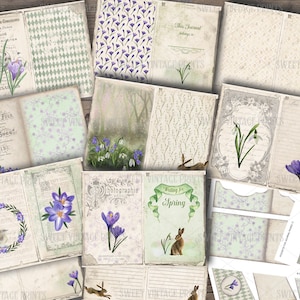 Waiting for Spring Junk Journal Pages, Crocus, Snowdrops, Vintage, Early Spring Journal download, Sweetvintageprints wfs