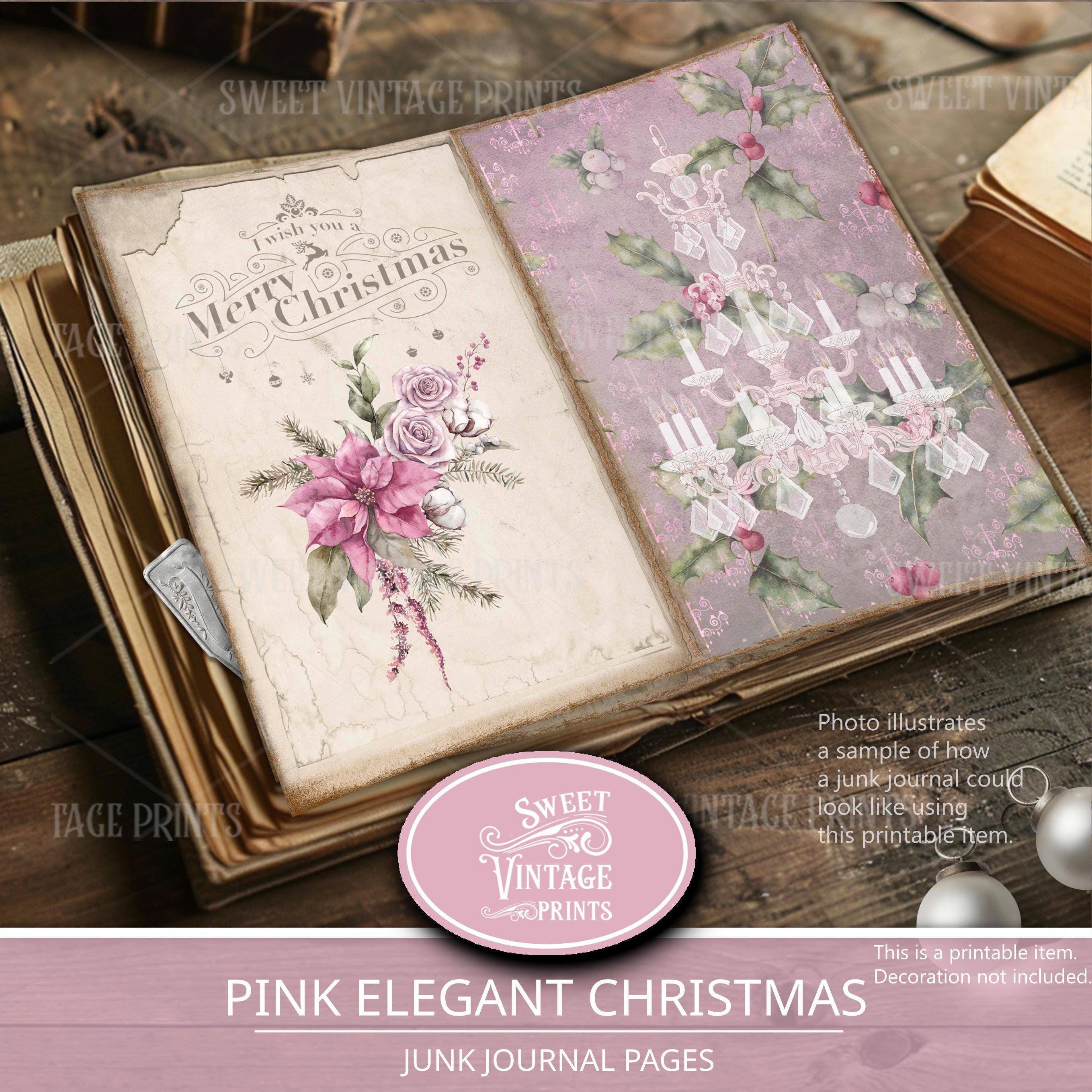 Elegant Pink Christmas Junk Journal Pages Download | Printable Holiday ...
