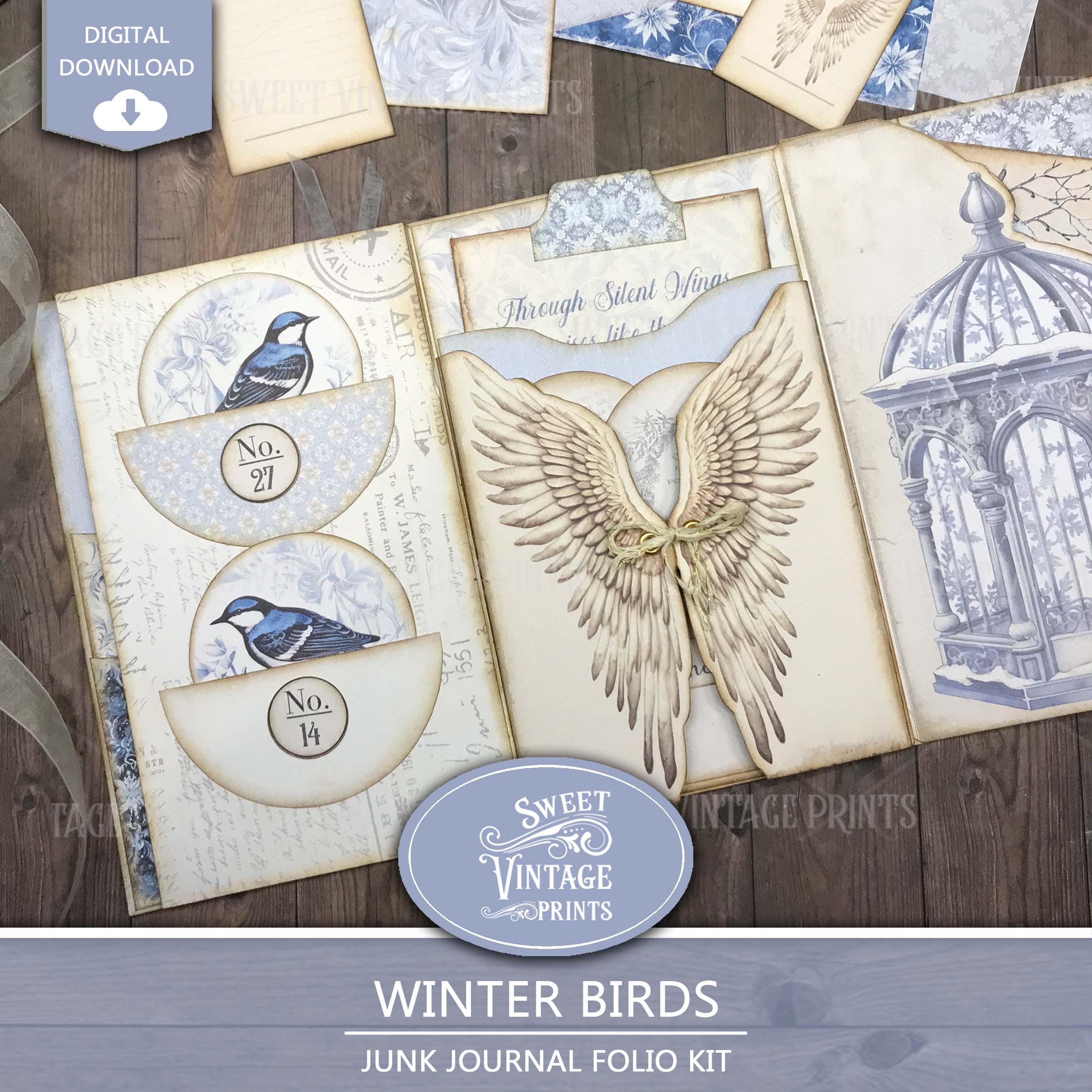 Junk Journal Folio Kit Birds | Vintage Printable Folio Kit | Winter ...