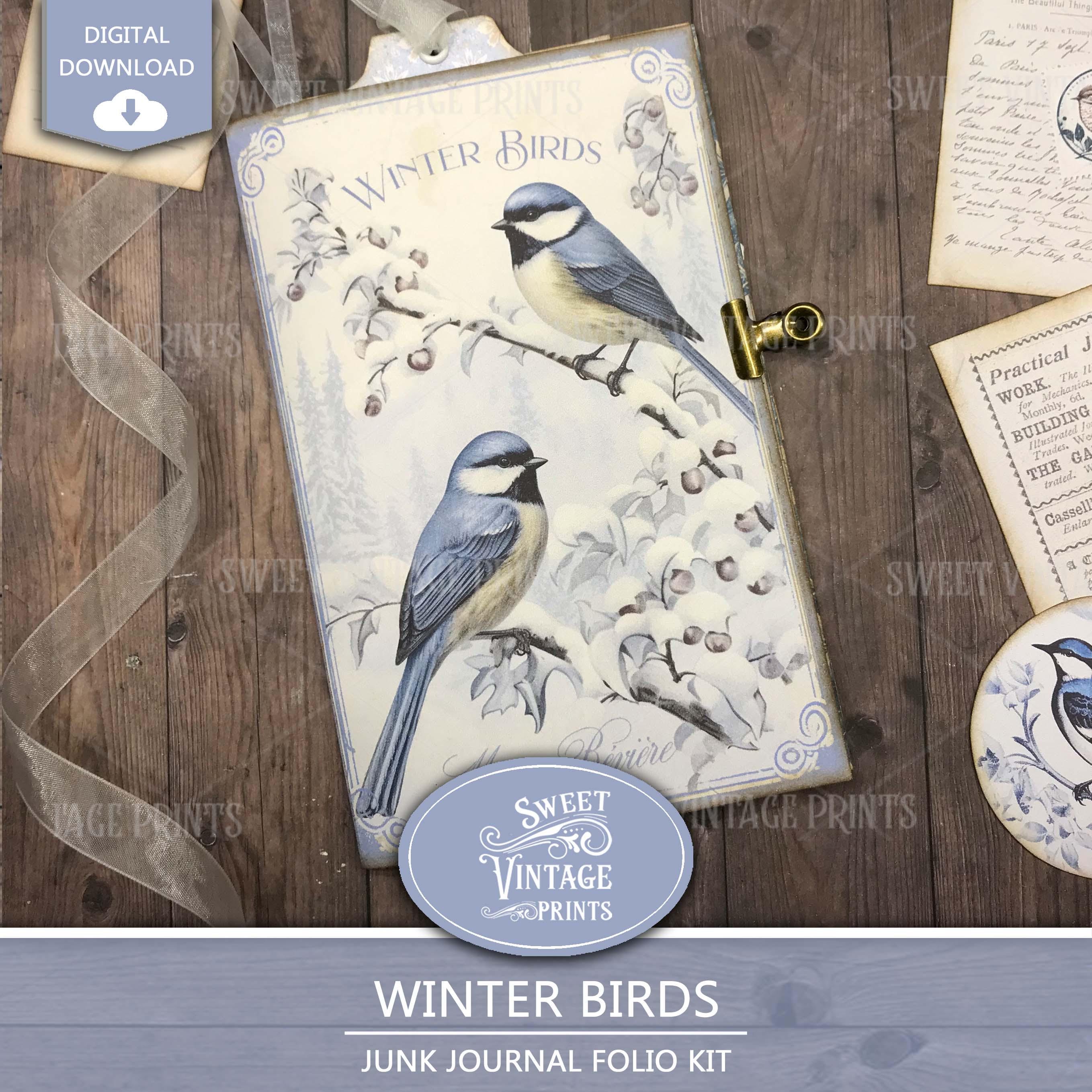 Junk Journal Folio Kit Birds | Vintage Printable Folio Kit | Winter ...