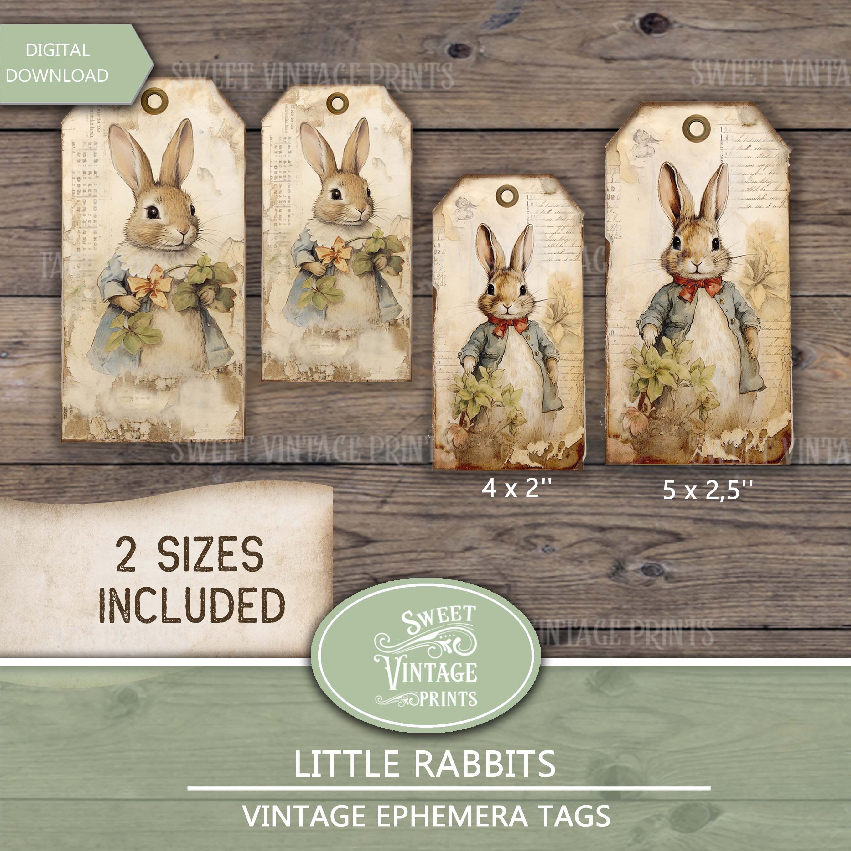 Vintage Rabbits Ephemera Tags | Printable Easter Gift Tags | Vintage ...
