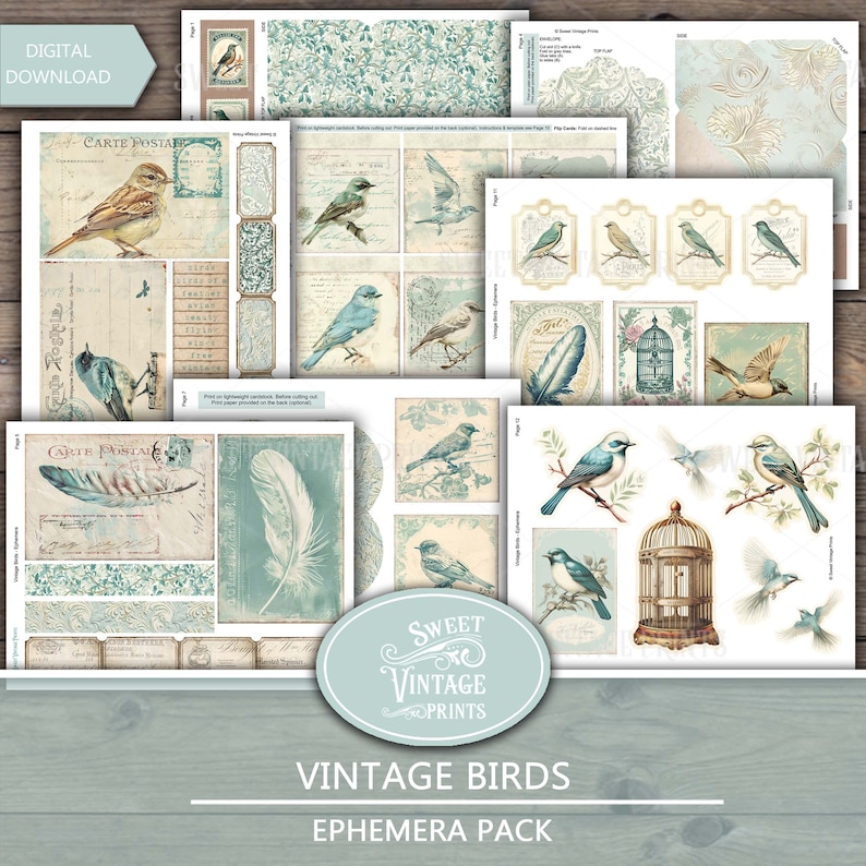 Junk Journal Kit Vintage Birds, Digital Download Bird Junk Journal ...
