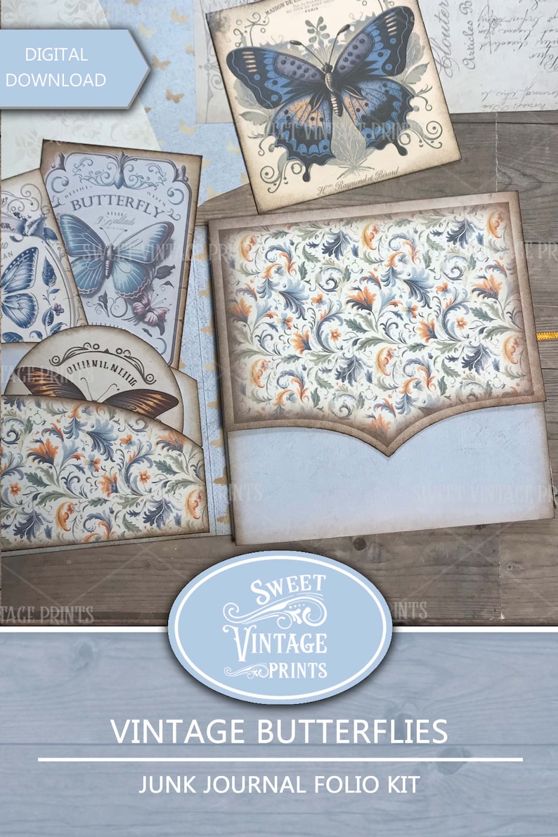 Butterfly Junk Journal Folio Kit | Vintage Printable Folder ...