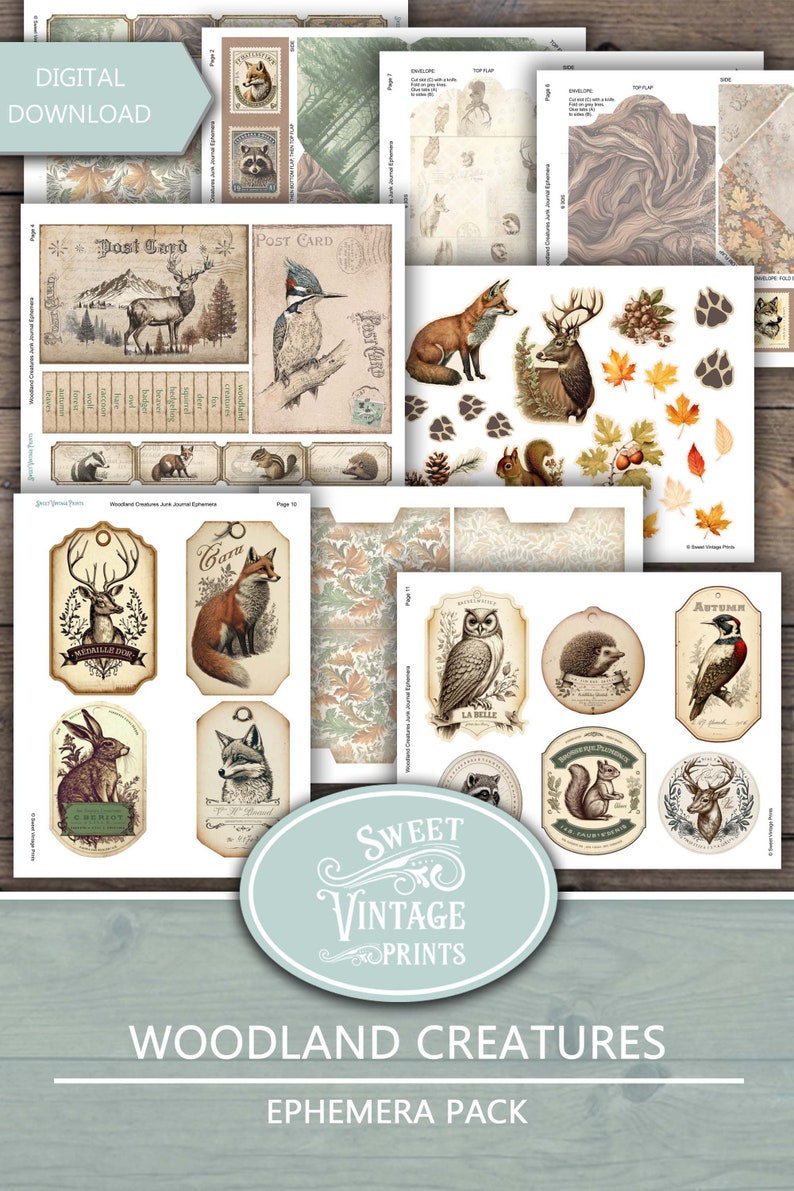 Junk Journal Ephemera Woodland Creatures, Autumn Forest Animals ...