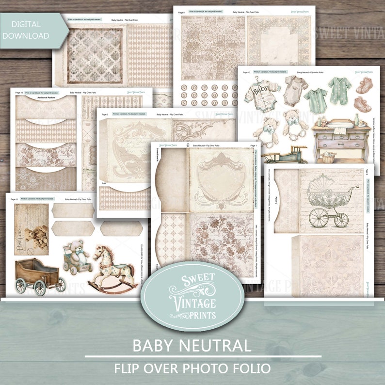 Baby Junk Journal Folio Kit | Vintage Baby Neutral Printables | Baby ...