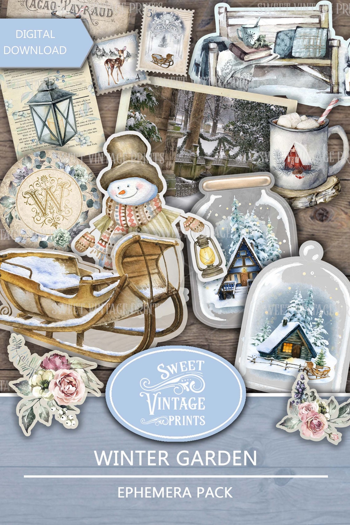 Winter Garden Ephemera Pack, Winter Garden Junk Journal, Winter ...