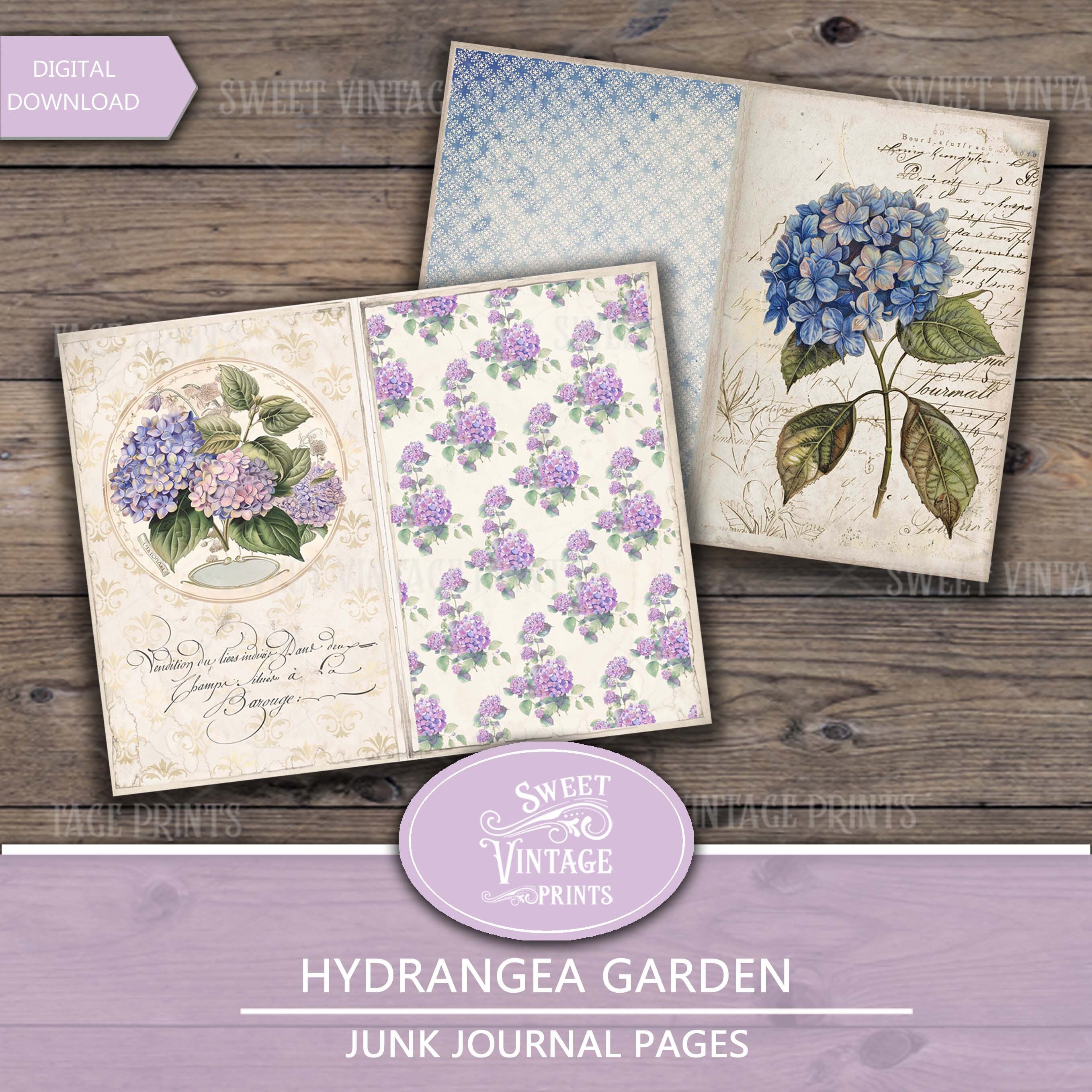 Hydrangea Junk Journal Pages | Hydrangea Printables | Vintage Garden ...