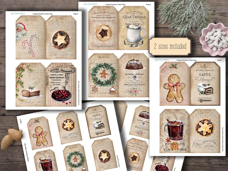 Tags kersttraktaties | Vintage snoepetiketten voor de feestdagen | Efemere digitale download kerstjunkjournaal | Sweetvintageprints afbeelding 5