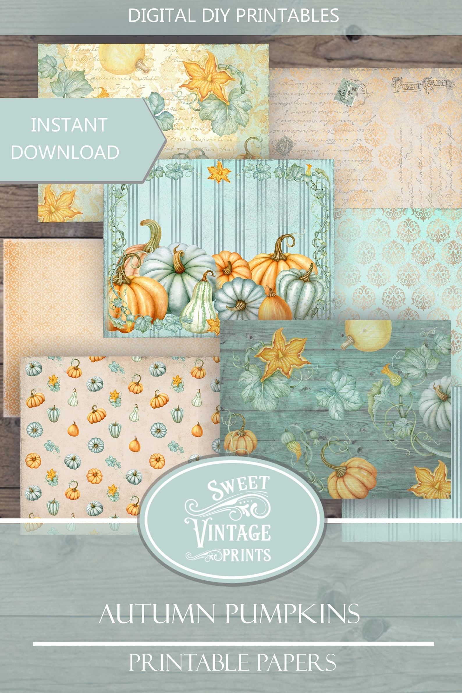 Autumn Pumpkins Digital Paper Pack, Autumn Junk Journal Papers, Pumpkin ...