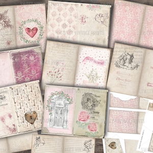 Słodkie strony dziennika walentynkowego, wydruki walentynkowe w stylu vintage, różowe walentynkowe ephemera do pobrania w wersji cyfrowej, Sweetvintageprints, svl