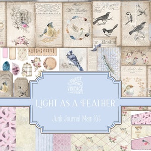 Junk Journal Kit, Vögel, Feder, süße Vintage Prints, Ephemera, Karten, Papiere, Tags, Vogel, scrapbook, digitaler download, sofort, printable