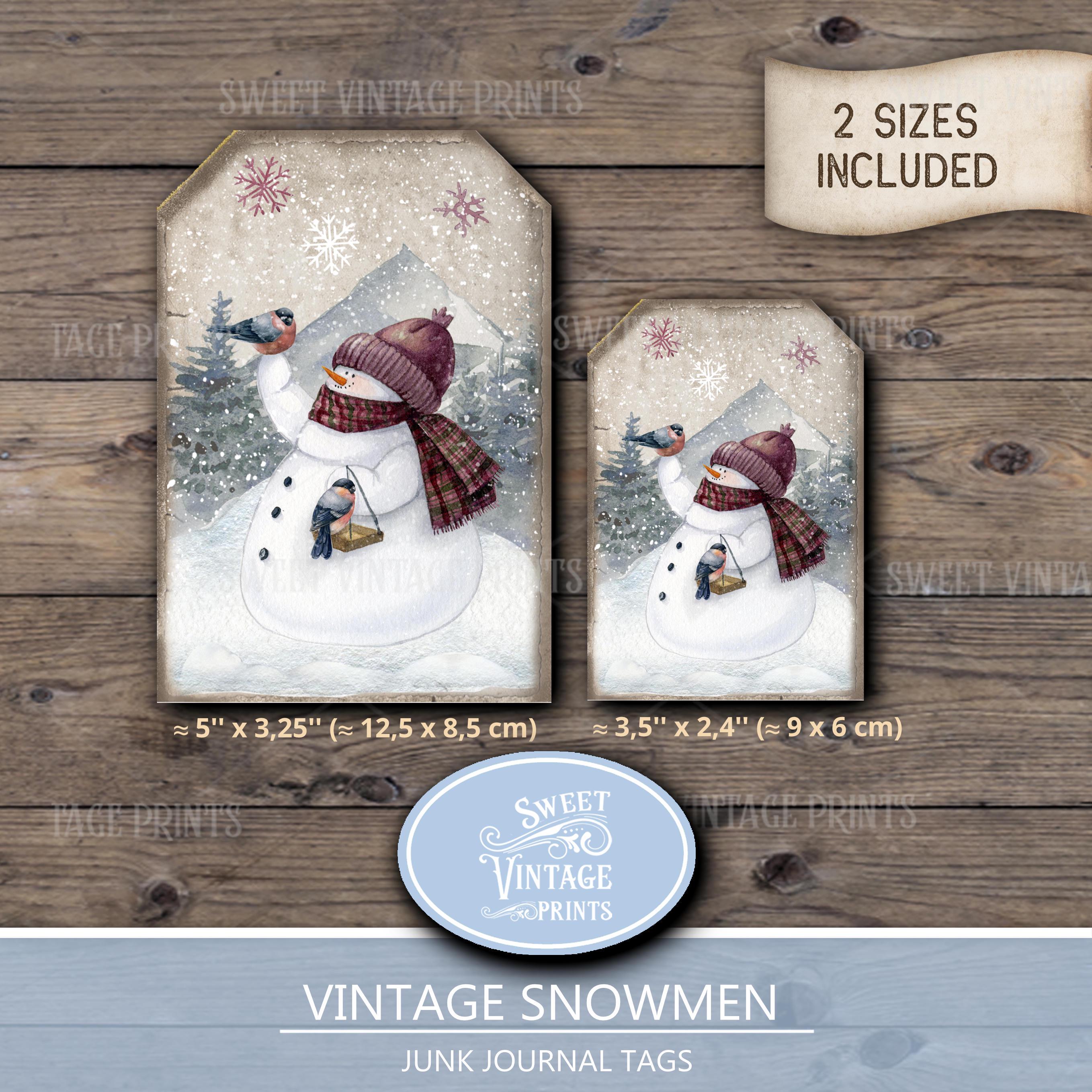 Vintage Snowman Printable Tags | Winter Junk Journal Ephemera | Snowmen ...