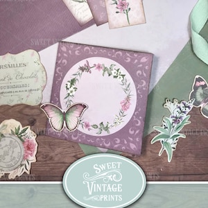 Junk Journal Kit omslagfolio, afdrukbare lentefoliokit, lente-ephemera, bloemenfolio digitale download-pdf