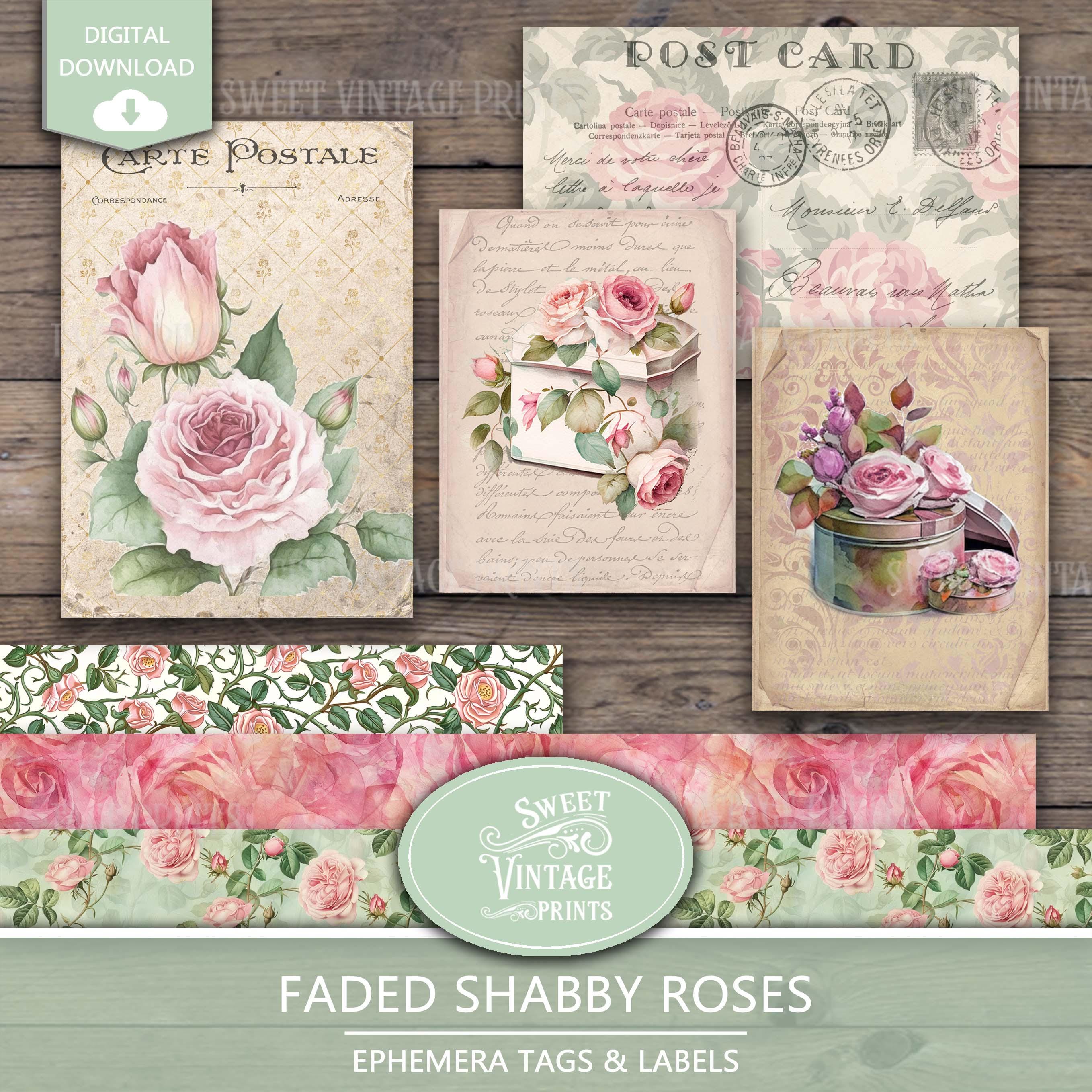 Shabby Rose Junk Journal Ephemera | Pink Flowers Printable Tags ...