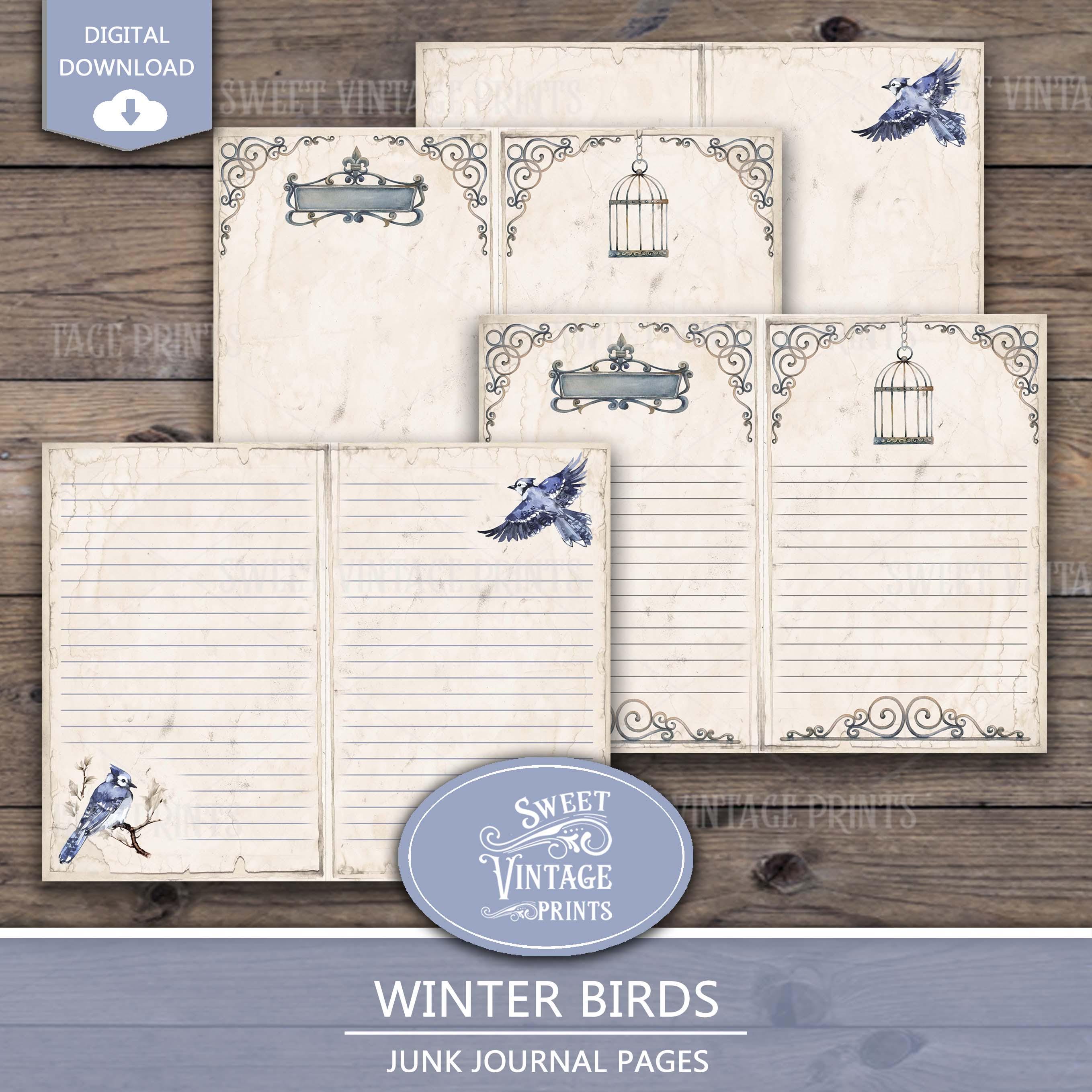 Winter Birds Junk Journal Pages | Blue Winter Printables | Vintage ...