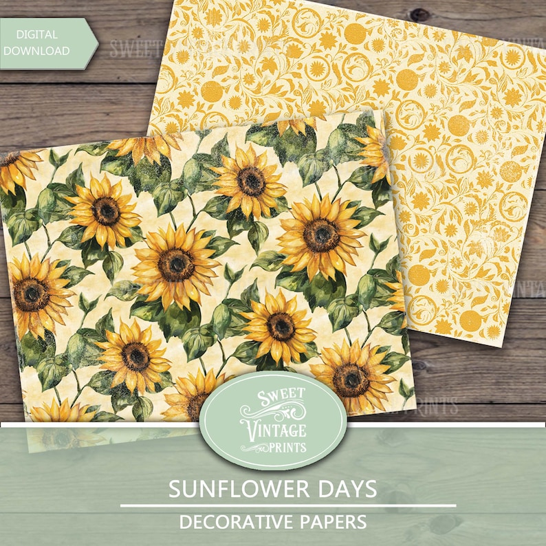 Sunflower Junk Journal Papers | Yellow Floral Digital Paper Pack ...