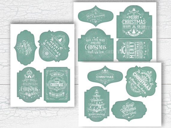 Shabby Xmas Labels digital Papers Ephemera instant download Junk Journal Printable Vintage Christmas Teal Christmas Tags Tag flip