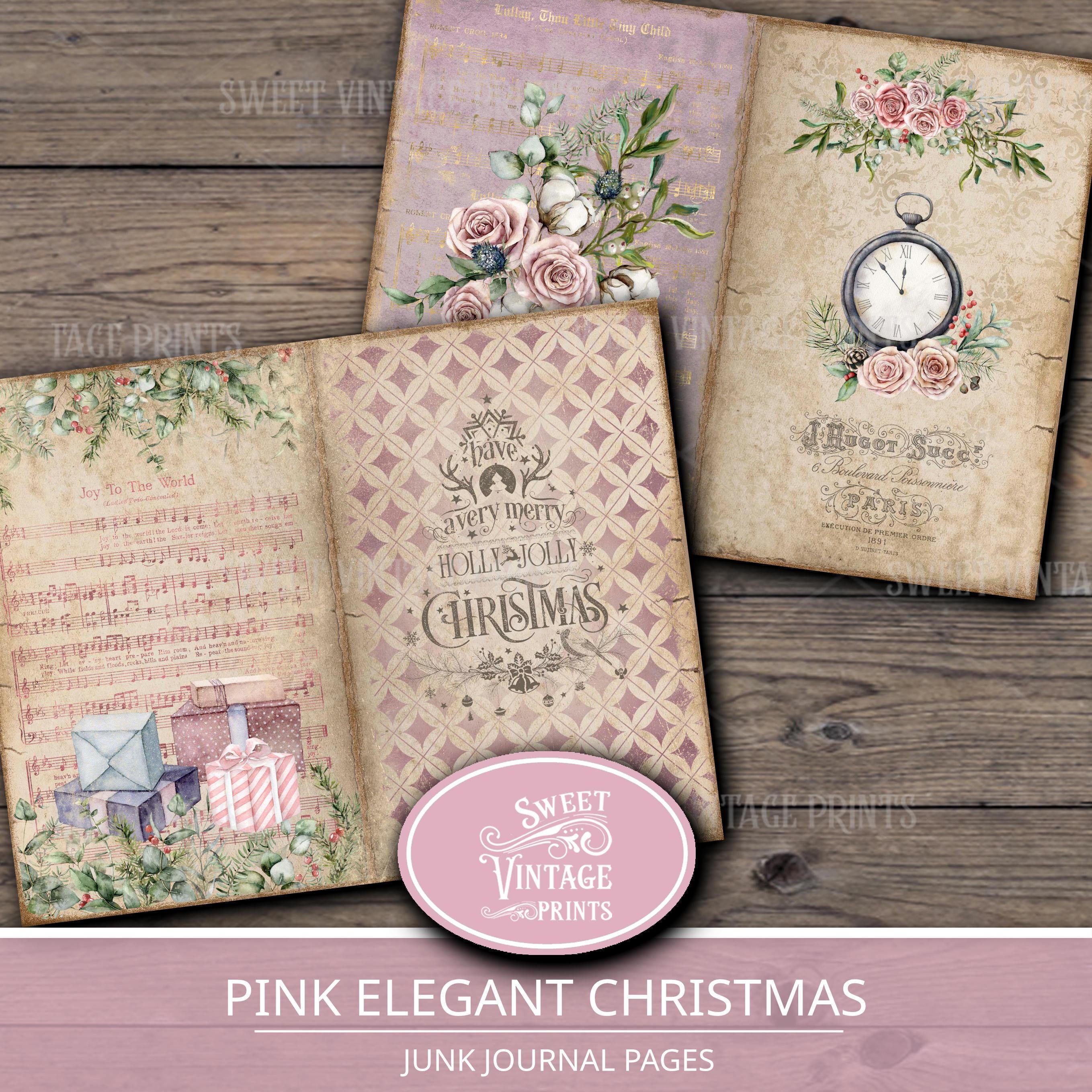 Elegant Pink Christmas Junk Journal Pages Download | Printable Holiday ...