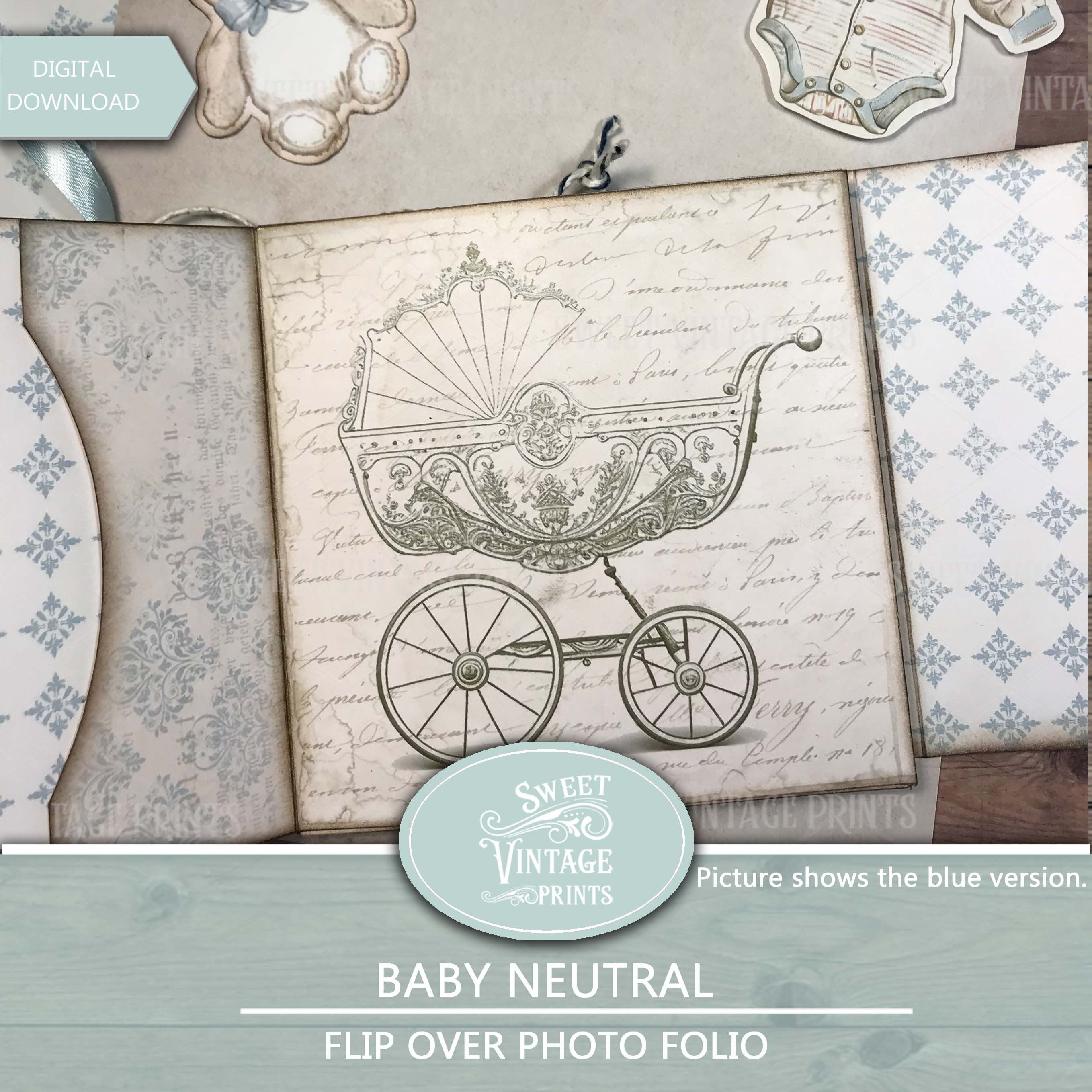 Baby Junk Journal Folio Kit | Vintage Baby Neutral Printables | Baby Ephemera | Baby Photo Album ...