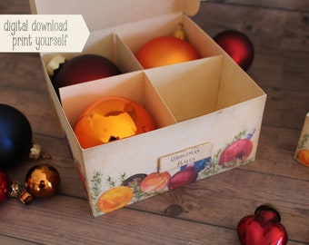 Christmas Balls Box, Christmas Gift Box, Secret Santa, Set of 2 sizes, printable, Junk Journal, Ephemera, Journal Box, digital download,