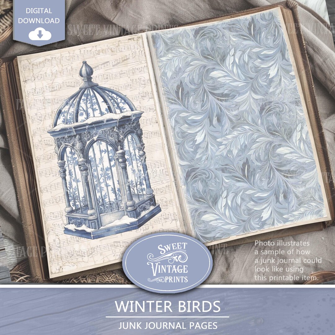 Winter Birds Junk Journal Pages | Blue Winter Printables | Vintage ...
