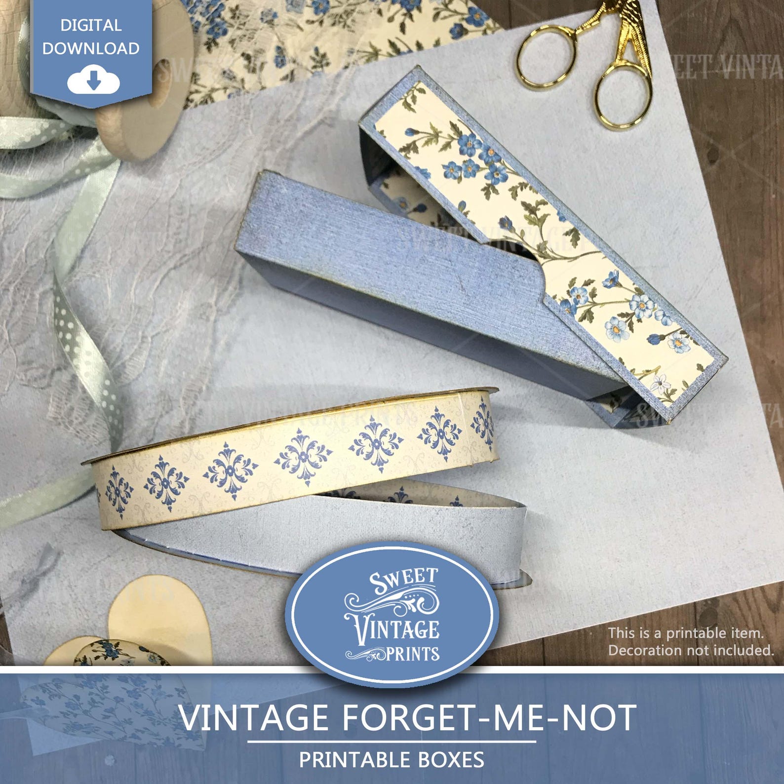 What Not Box Printable Box Forget-me-not | DIY Gift Case Set | Vintage Flower ...