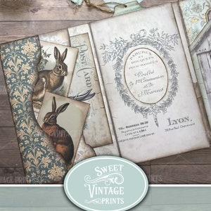 Junk Journal Folio Kit Hare Vintage Easter Printable Folder Rabbits Ephemera Digital Download Sweetvintageprints hre 画像 5