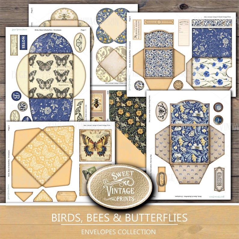 Printable Envelopes Birds, Bees & Butterflies | Junk Journal Ephemera ...
