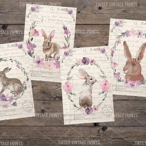 Hase, Postkarten, Vintage, Junk Journal, Ephemera, Hase, Hasen, digital, sofort download, Französisch, Shabby, Ostern, printable