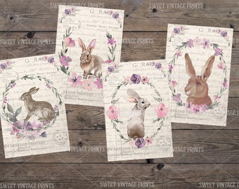 Rabbit, Postcards, Vintage, junk journal, ephemera, hare, bunnies, digital, instant download, French, Shabby, easter, Spring, printable