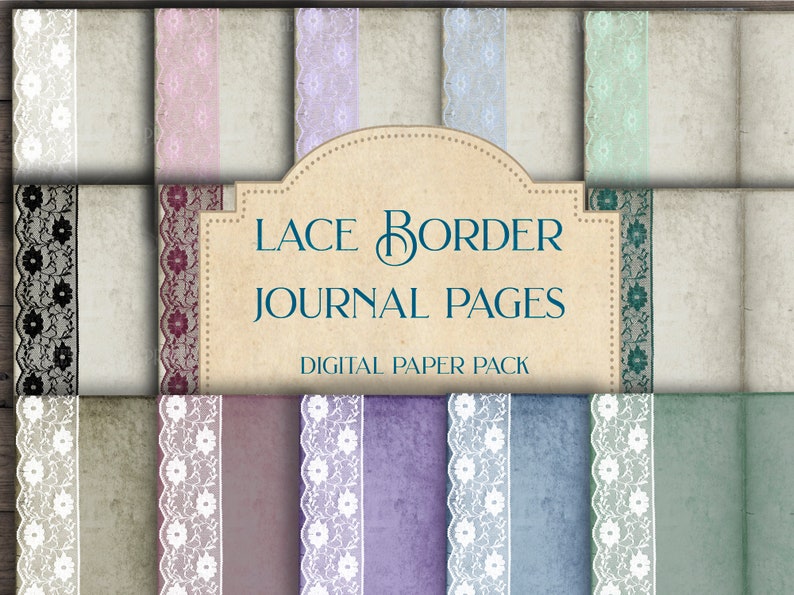 Lace Border Journal Pages Digital Paper Set Vintage Lace Etsy