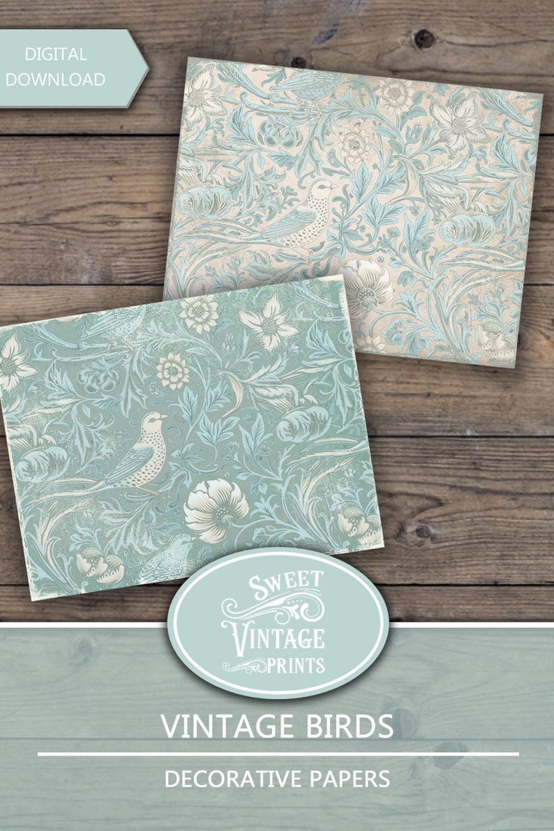 Vintage Bird Printable Papers, Bird Junk Journal, Bird Digital Paper ...