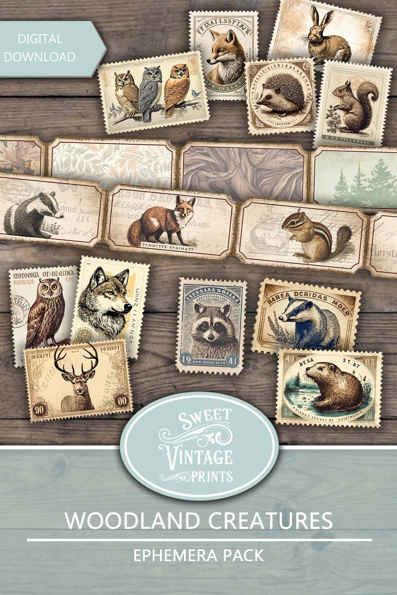 Junk Journal Ephemera Woodland Creatures, Autumn Forest Animals ...