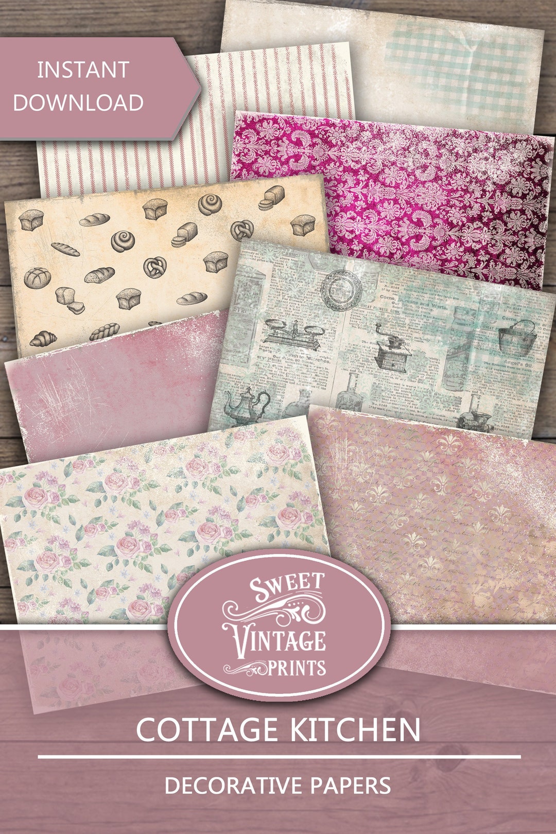 Cottage Kitchen Digital Paper Pack, Kitchen Junk Journal, Kitchen