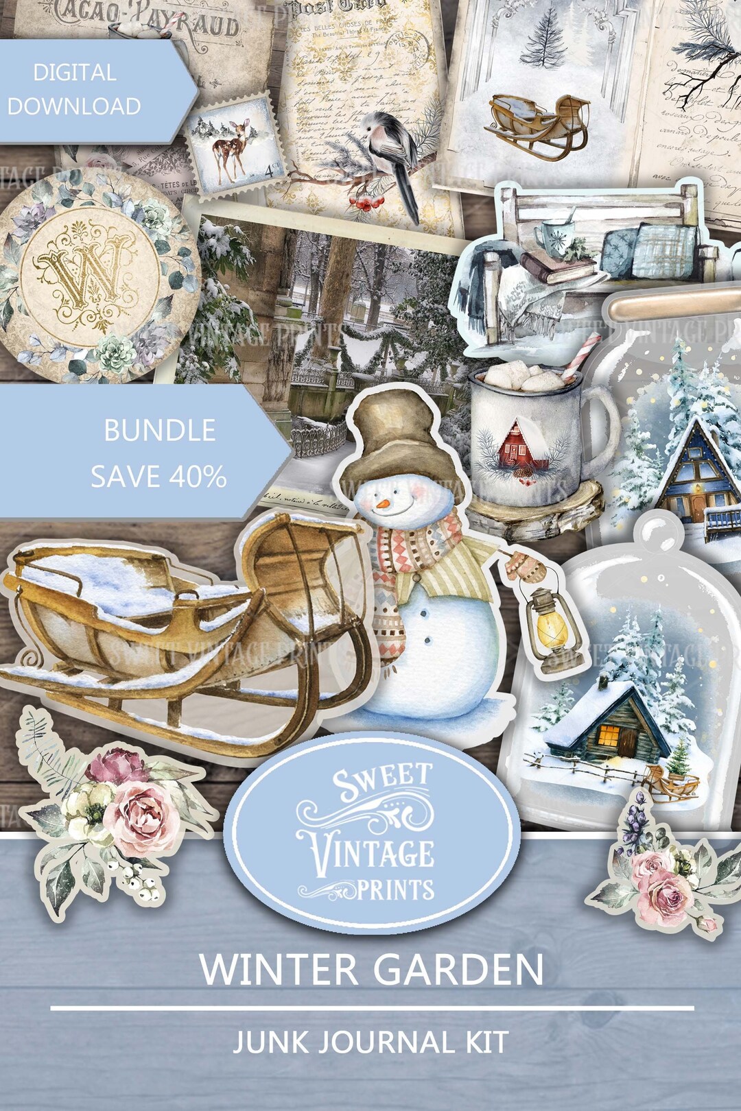 Winter Garden Junk Journal BUNDLE, Christmas Printable Journal, Winter ...
