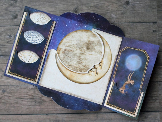 MOON コラージュノート Vintage Moon Folio, Celestial Spirit, Fuzzy Cut Moon, Loaded