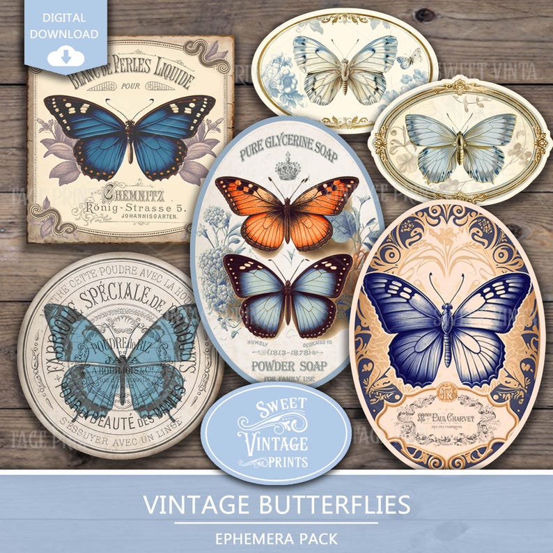 Butterfly Junk Journal Ephemera | Vintage Printable Tags Labels ...