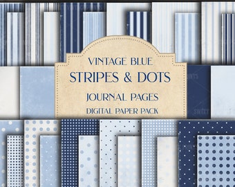 Stripes & Dots Journal Pages, Blue Digital Paper, Vintage Blue Paper, Blue Paper Kit, Versatile Paper Pack, digital, Download, printable