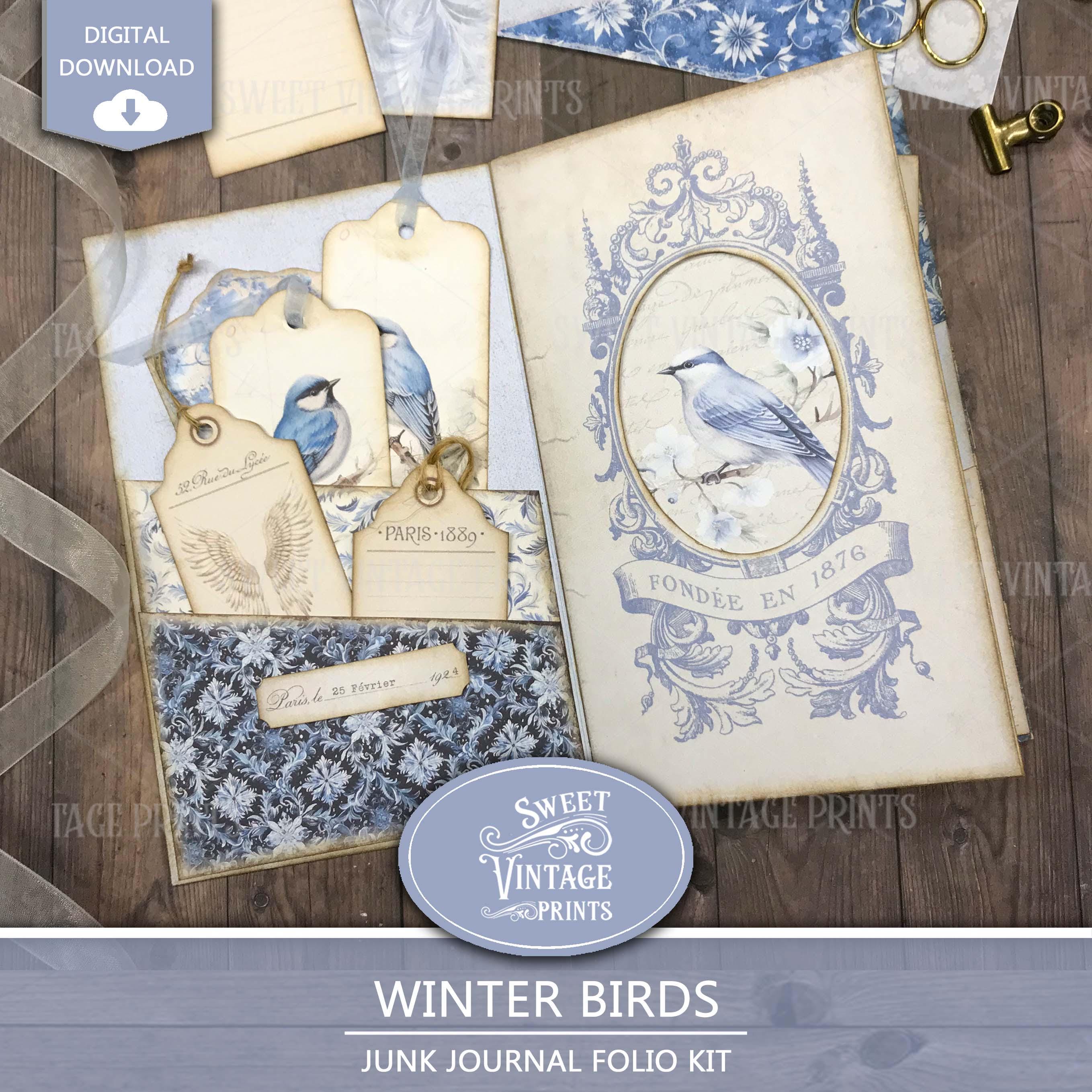 Junk Journal Folio Kit Birds | Vintage Printable Folio Kit | Winter ...