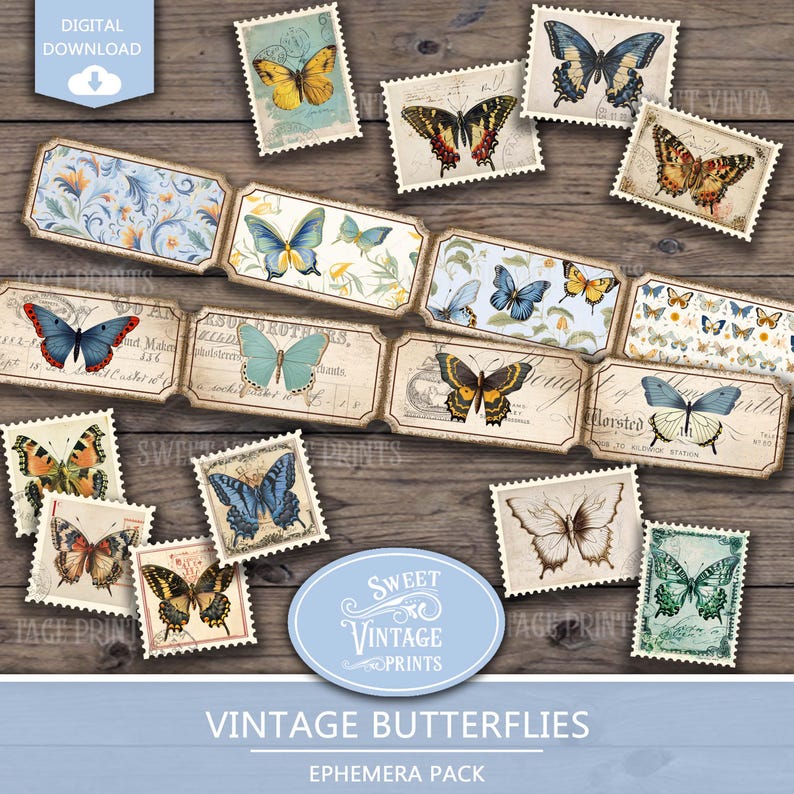 Butterfly Junk Journal Ephemera | Vintage Printable Tags Labels ...