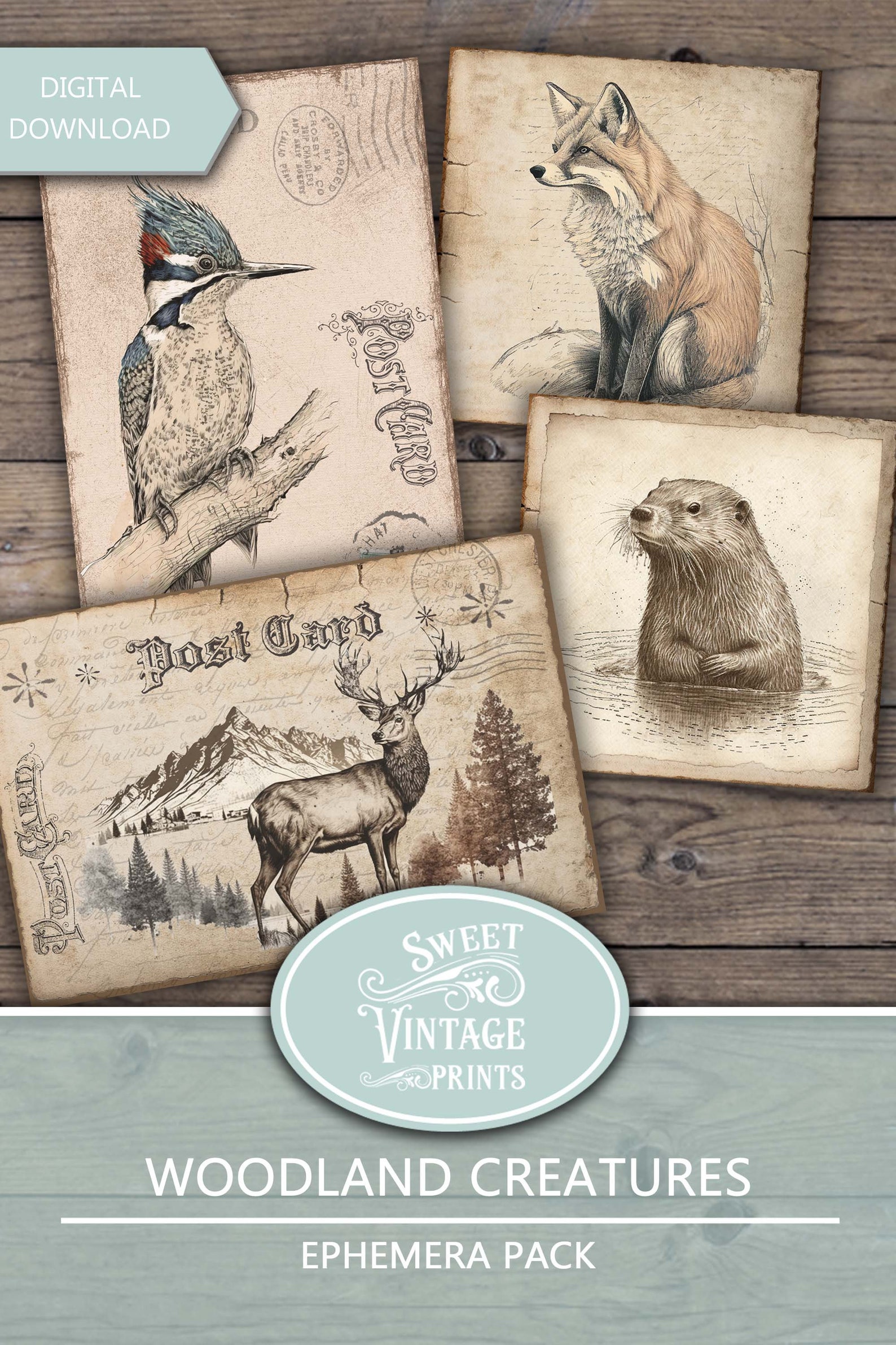 Junk Journal Ephemera Woodland Creatures, Autumn Forest Animals ...