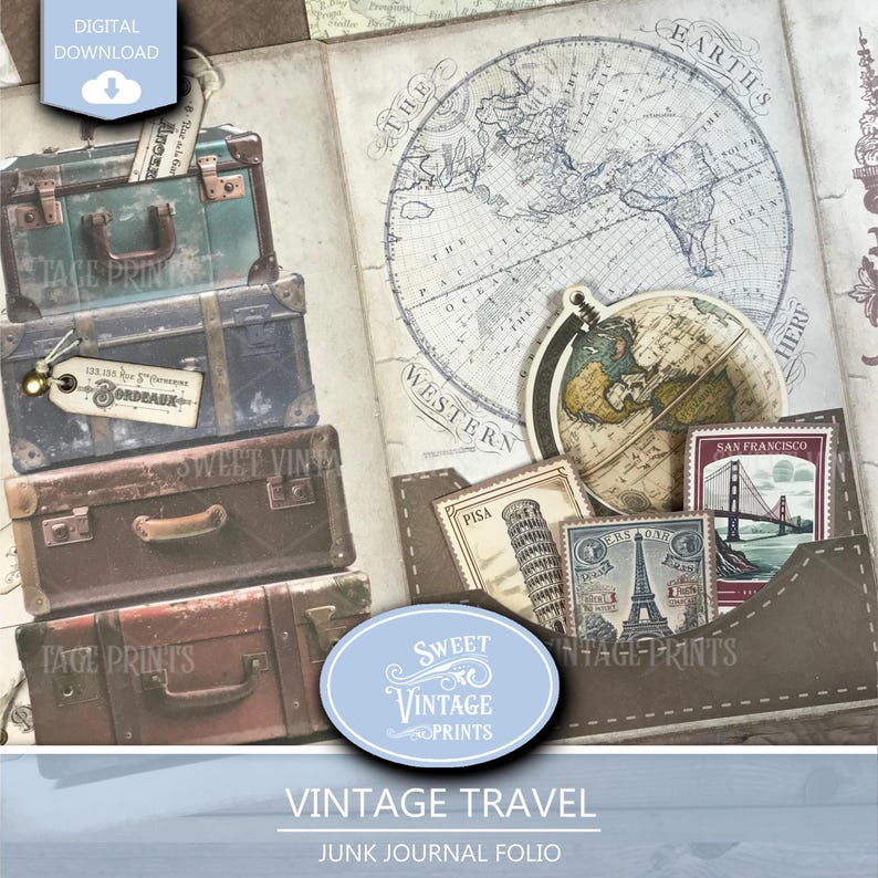 Junk Journal Folio Kit Vintage Travel, Vintage Travel Printable Folio ...