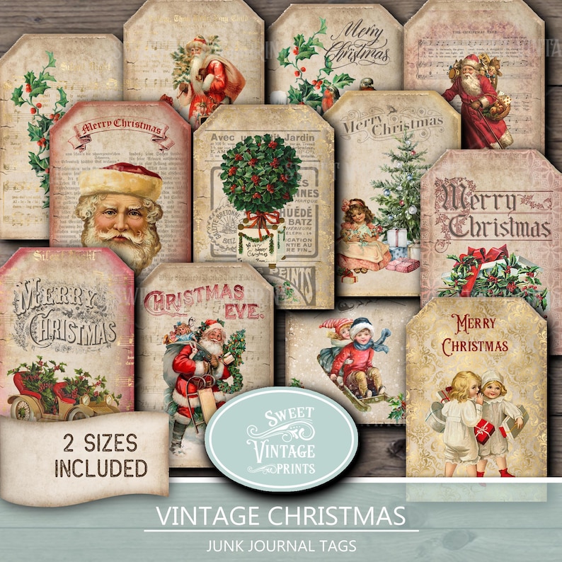 Vintage Christmas Junk Journal Tags | Old Holiday Labels | Retro ...