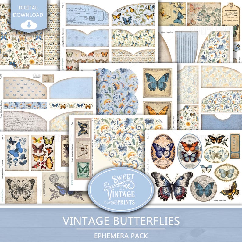 Butterfly Junk Journal Ephemera | Vintage Printable Tags Labels ...