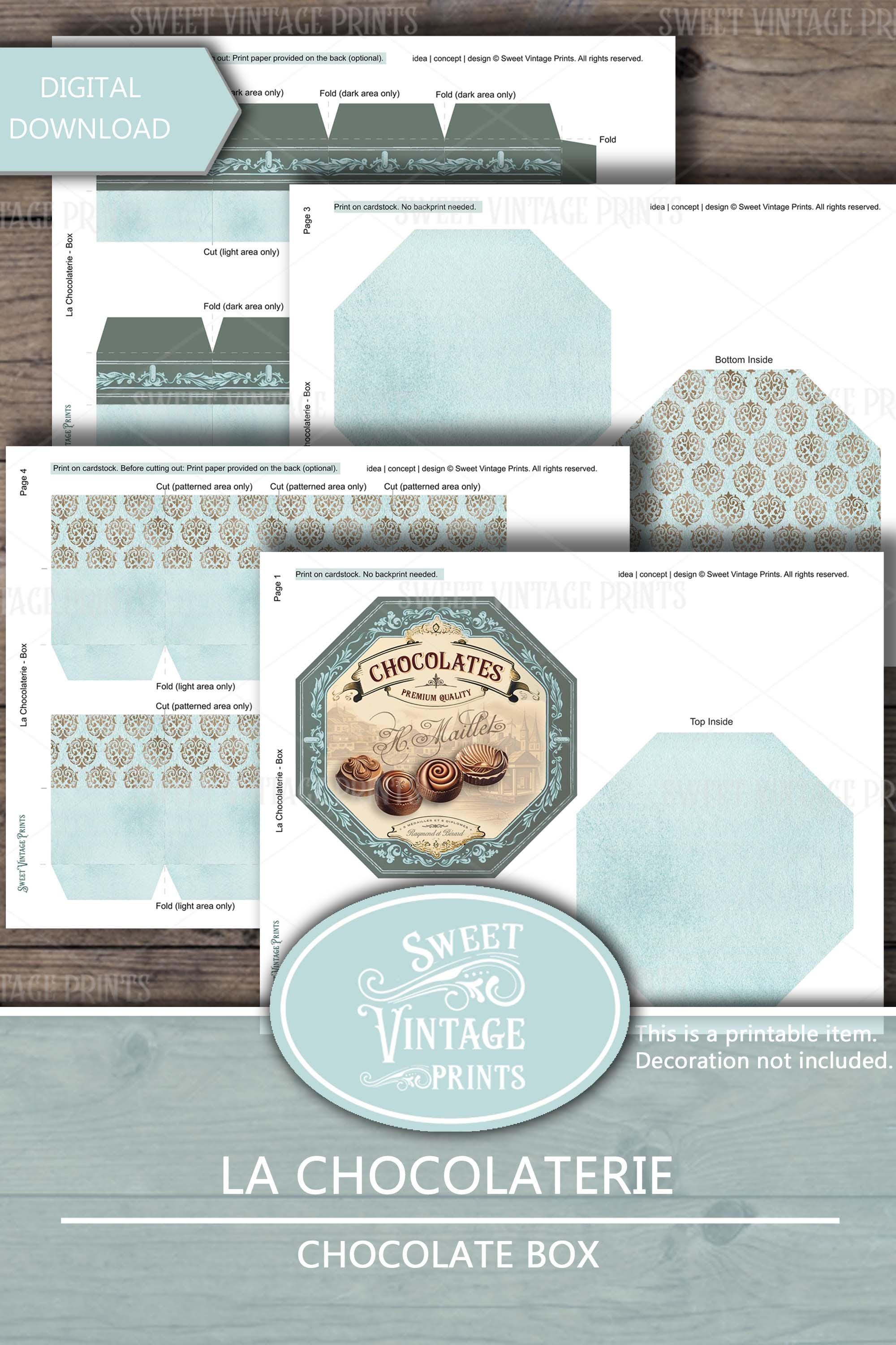 Chocolate Box Printable | DIY Giftbox Digital Download Vintage