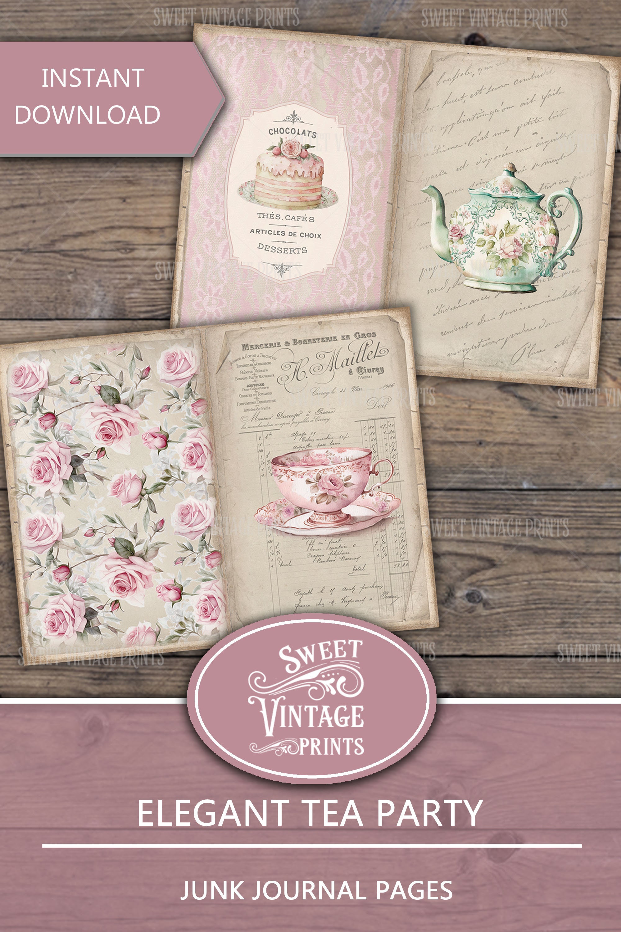 Junk Journal Pages Tea Party Tea Party Journal Vintage Tea Etsy