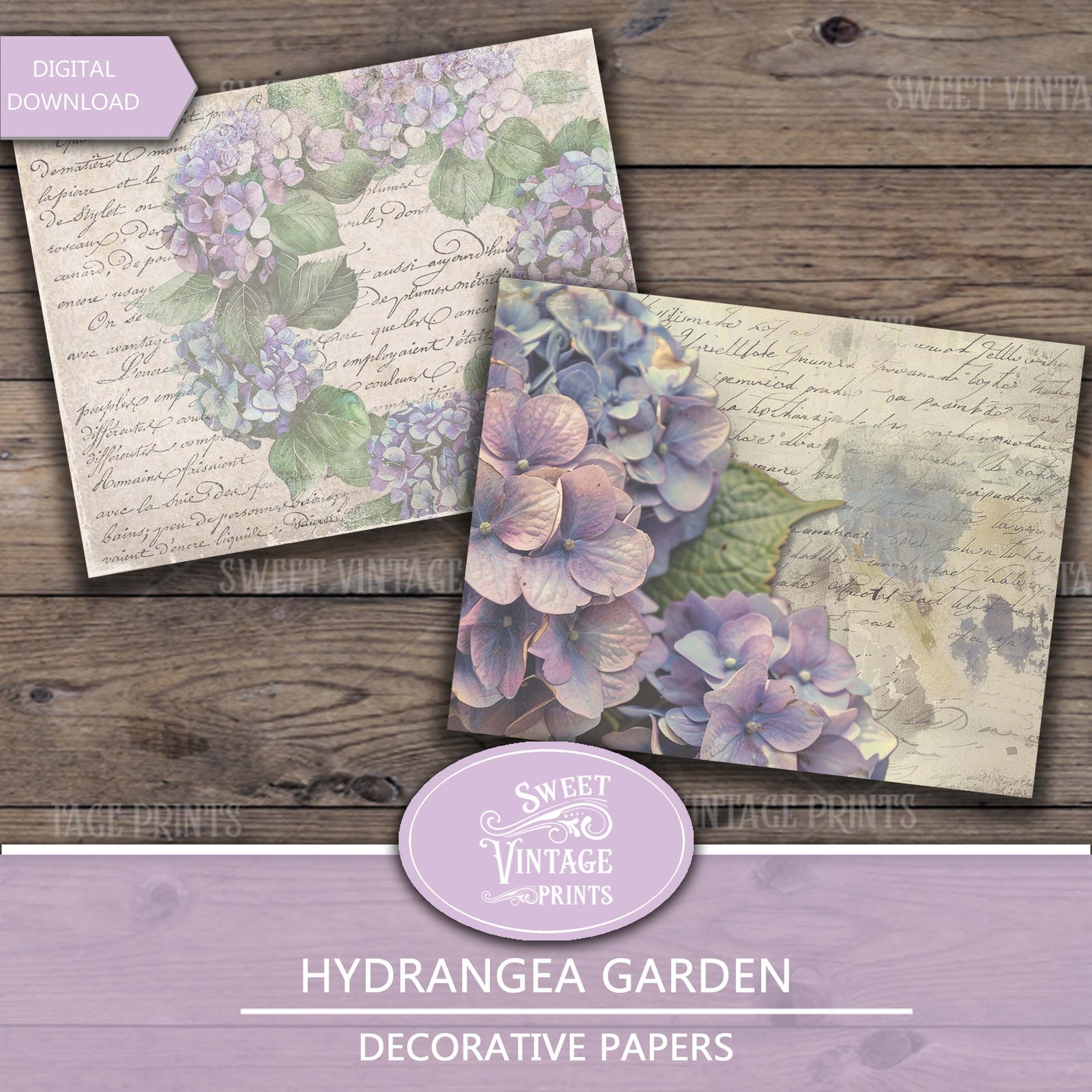 Hydrangea Junk Journal | Printable Garden Paper | Purple Digital Paper ...