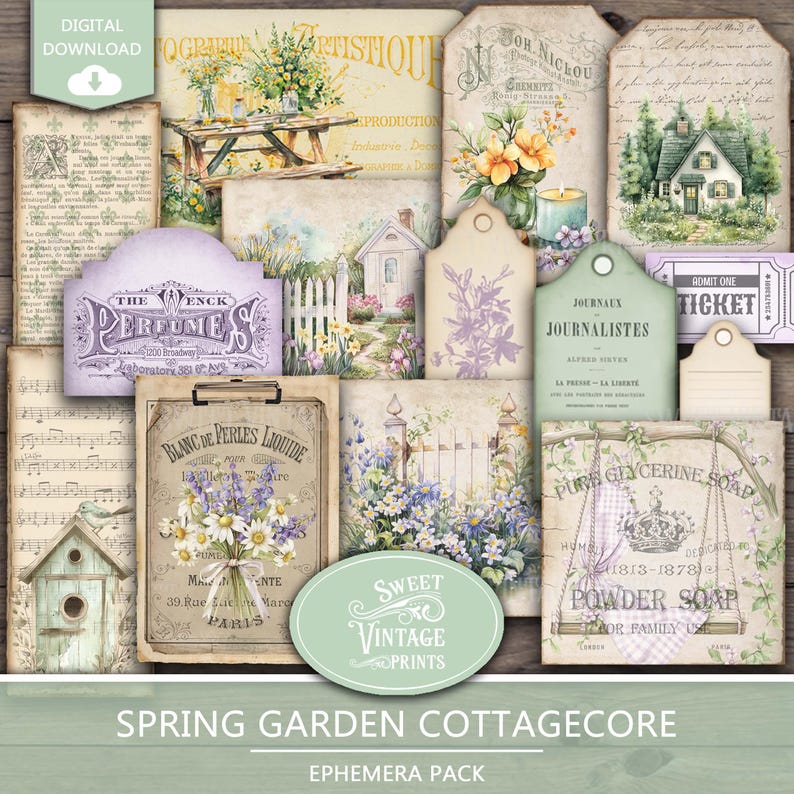 Spring Junk Journal Ephemera | Cottage Printable Tags Labels | Spring ...