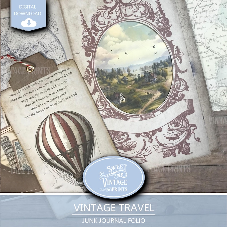 Junk Journal Folio Kit Vintage Travel, Vintage Travel Printable Folio ...